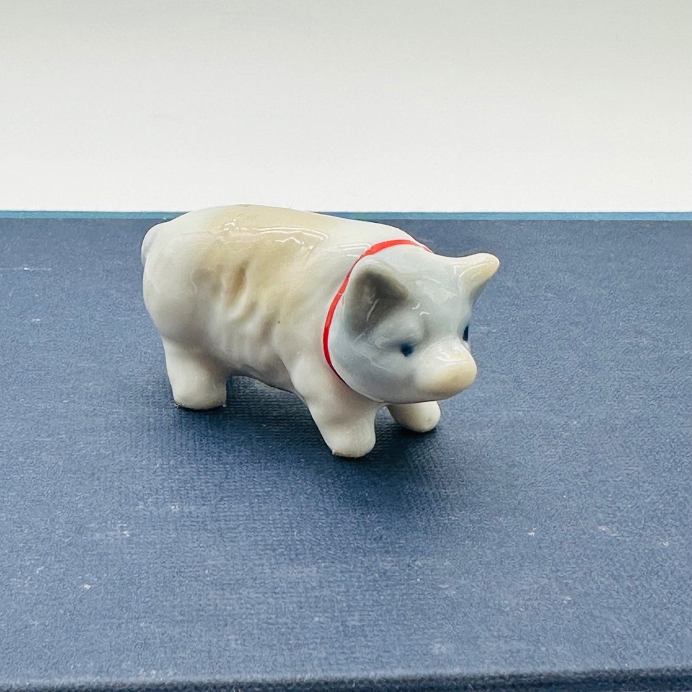 Takahashi San Francisco Vintage Miniature Porcelain Pig Figurine Japan Red Bow